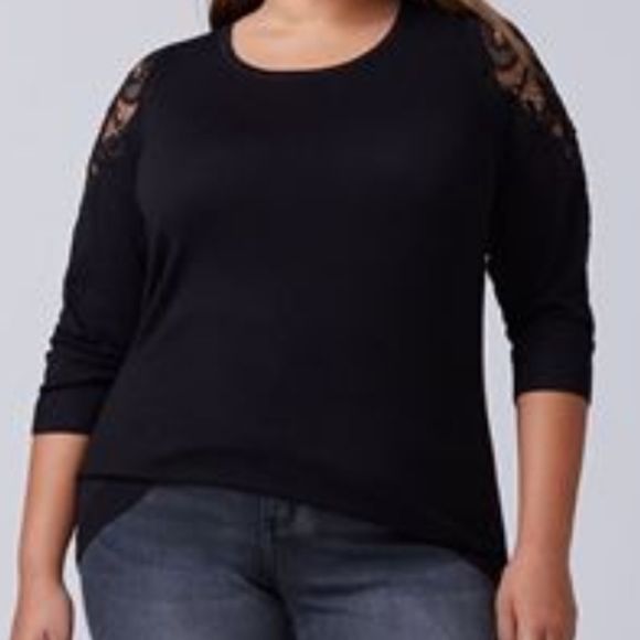 Lane Bryant Black Lace Shoulder 3/4 Sweater - Picture 1 of 6
